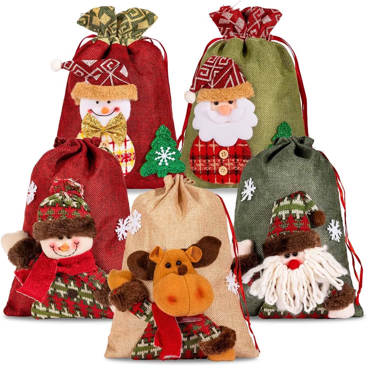 Paquet de 5 : Sacs de Noël à cordon coulissant