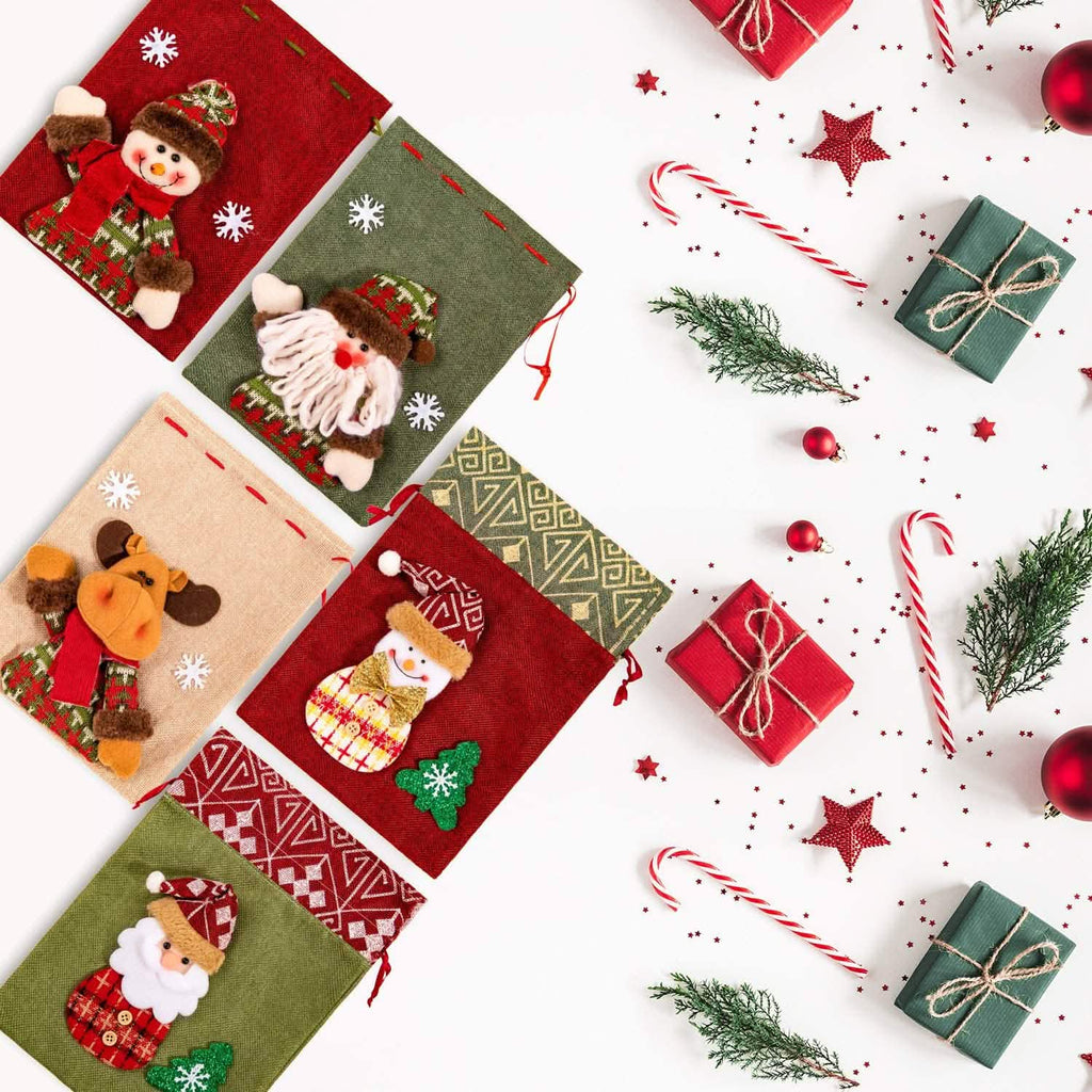 Paquet de 5 : Sacs de Noël à cordon coulissant