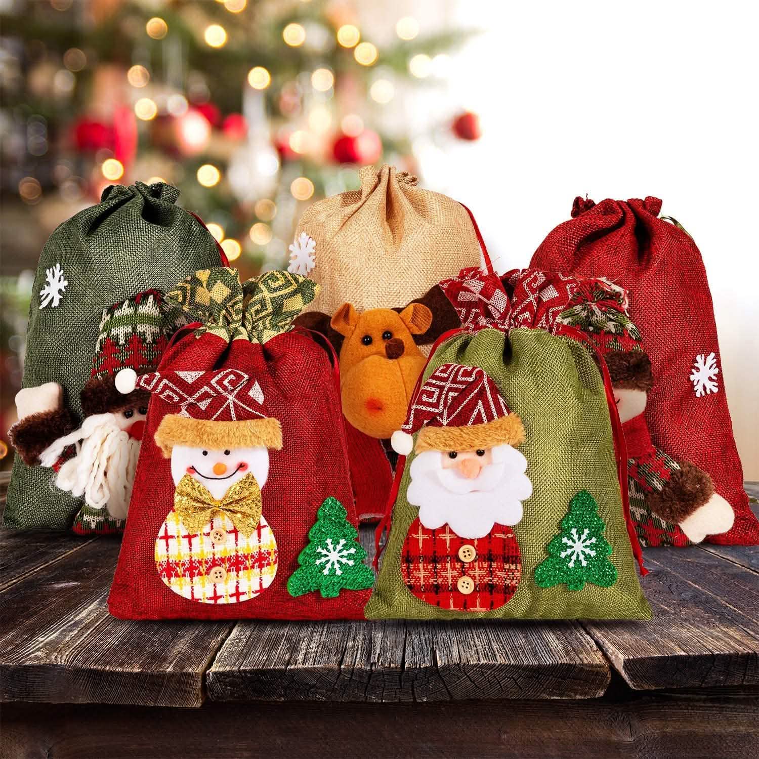 Paquet de 5 : Sacs de Noël à cordon coulissant