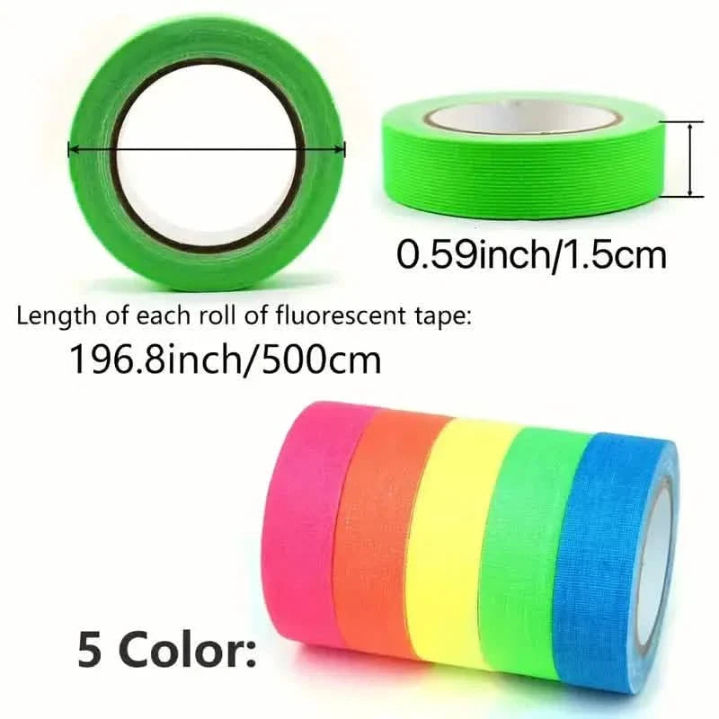 Lot de 5 rubans adhésifs fluorescents pour décorations de fête, anniversaires et loisirs créatifs