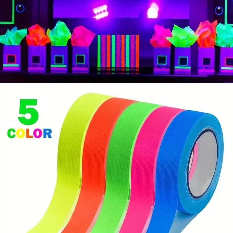 Lot de 5 rubans adhésifs fluorescents pour décorations de fête, anniversaires et loisirs créatifs