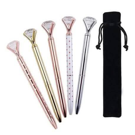 Lot de 5 stylos à bille multicolores avec diamant
