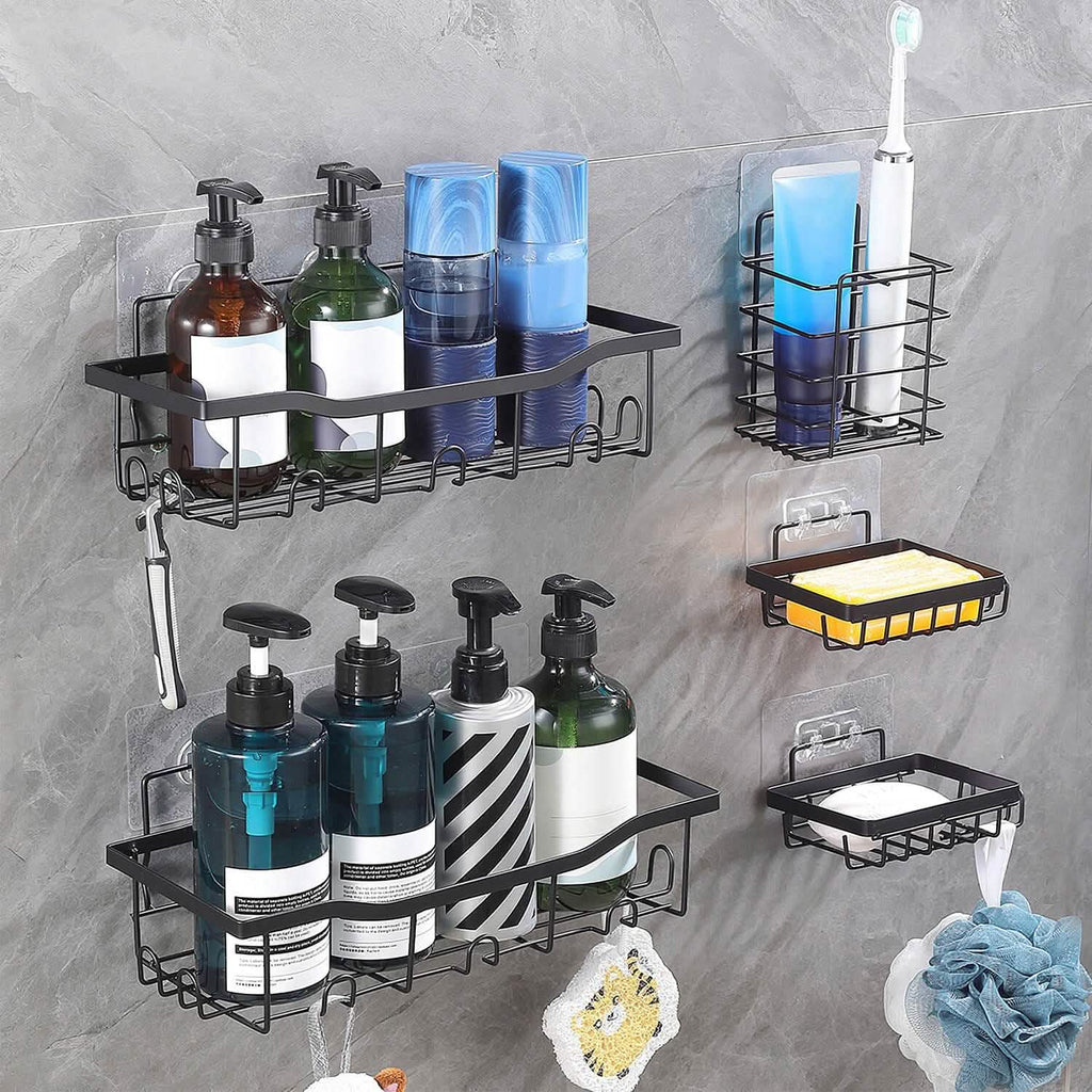 Lot de 5 : Étagères de douche avec 18 crochets intégrés