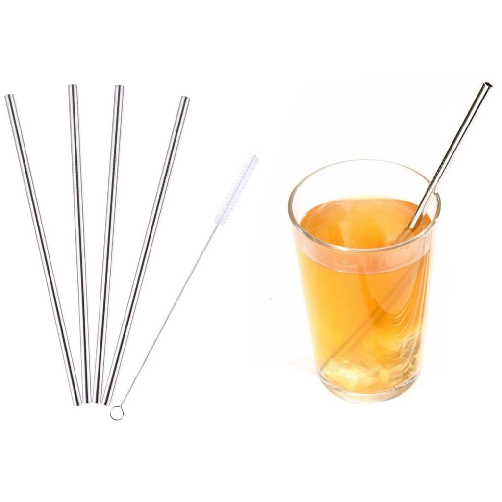 Lot de 5 : pailles droites ou courbées en acier inoxydable