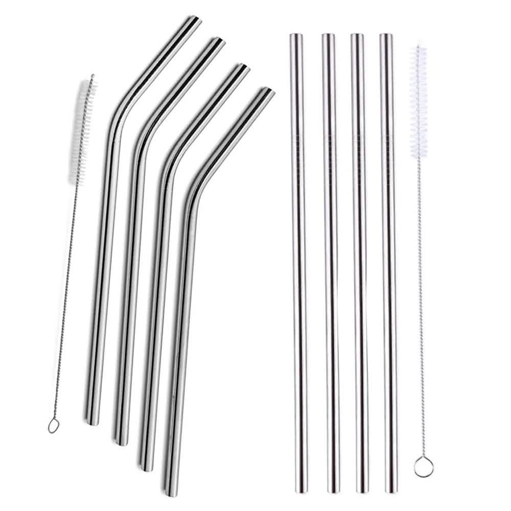 Lot de 5 : pailles droites ou courbées en acier inoxydable