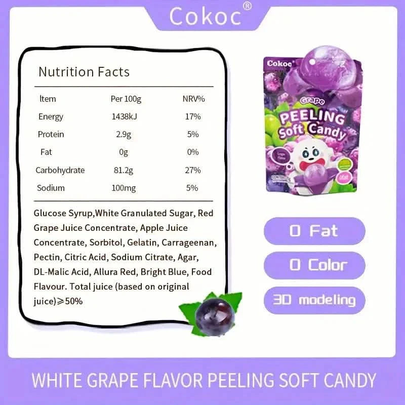 Lots de 5 : bonbons gélifiés amusants pelés – styles mélangés, saveurs différentes, sachets refermables