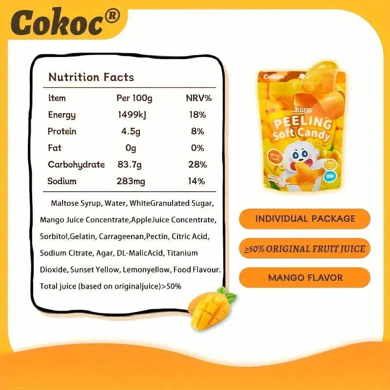 Lots de 5 : bonbons gélifiés amusants pelés – styles mélangés, saveurs différentes, sachets refermables