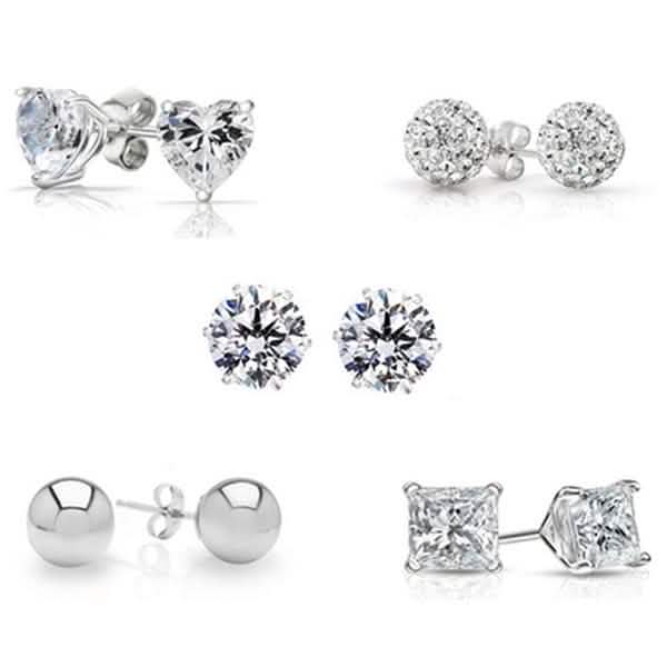 Ensemble de 5 paires : Puces d'oreille en argent sterling et cristal fabriquées avec des éléments Swarovski