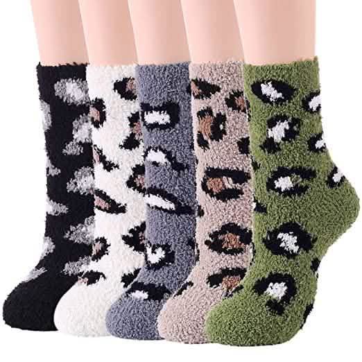 Lot de 5 paires : Chaussettes floues pour femmes, chaussettes pantoufles d'hiver