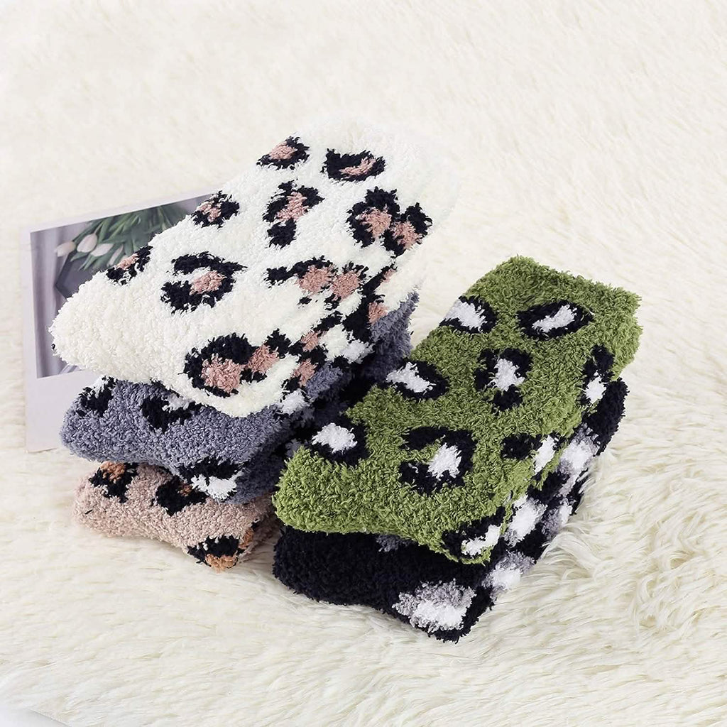 Lot de 5 paires : Chaussettes floues pour femmes, chaussettes pantoufles d'hiver
