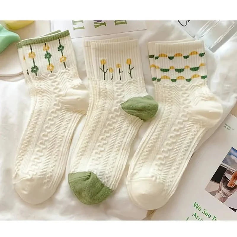 5 paires : Chaussettes rétro à motifs floraux