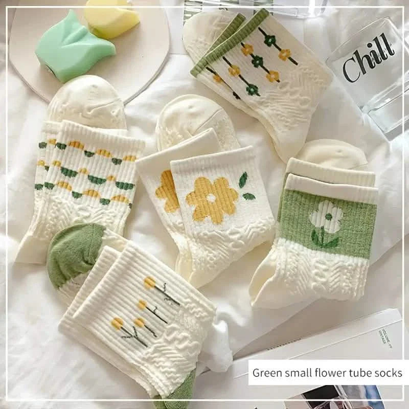 5 paires : Chaussettes rétro à motifs floraux