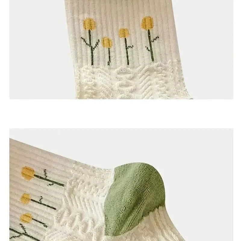 5 paires : Chaussettes rétro à motifs floraux