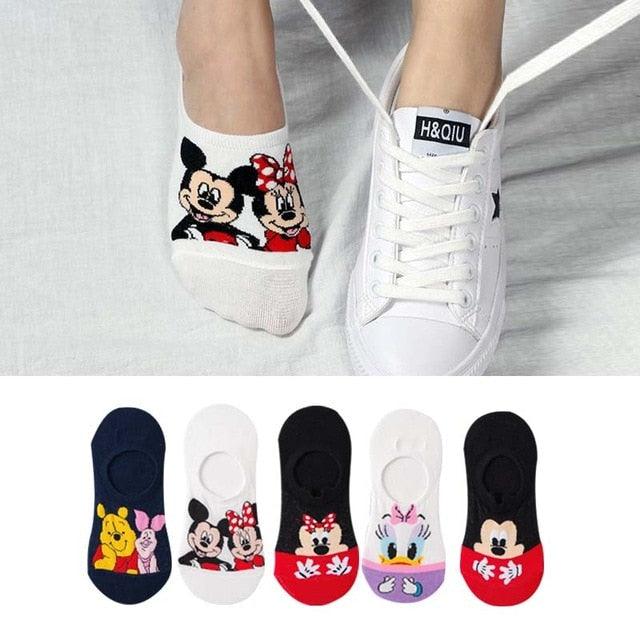 5 paires de chaussettes d'été pour femme, motif dessin animé ours et souris, mignonnes, amusantes, invisibles, en coton, pour femme