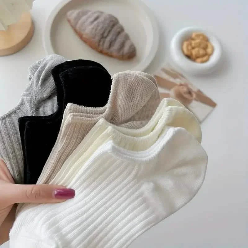 5 paires : chaussettes invisibles pour femmes, couleurs unies élégantes