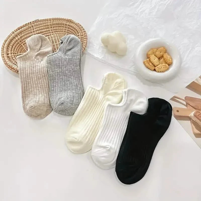 5 paires : chaussettes invisibles pour femmes, couleurs unies élégantes