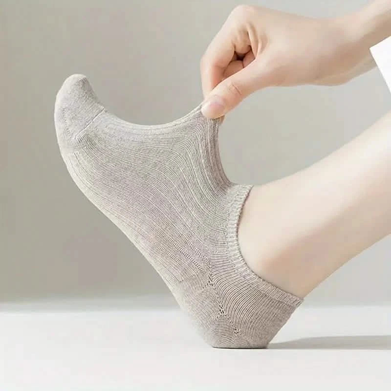 5 paires : chaussettes invisibles pour femmes, couleurs unies élégantes