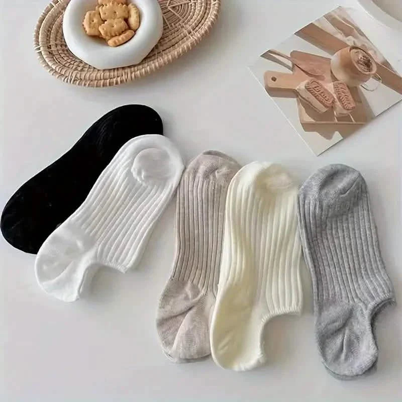 5 paires : chaussettes invisibles pour femmes, couleurs unies élégantes