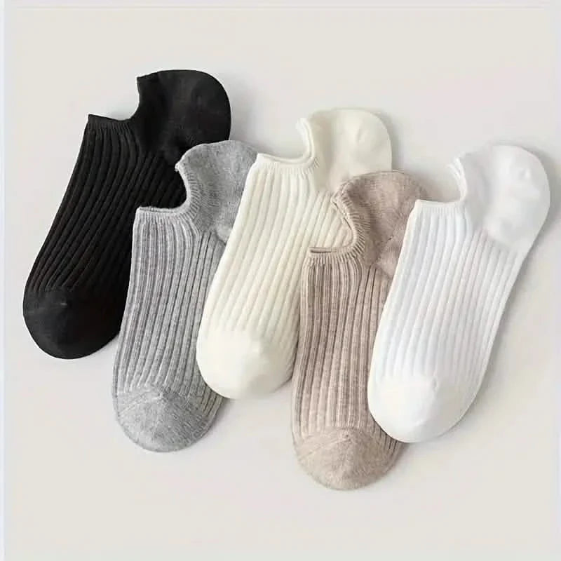 5 paires : chaussettes invisibles pour femmes, couleurs unies élégantes