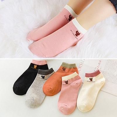 Lot de 5 paires de chaussettes courtes en coton pour femme, motifs chats mignons, imprimés animaux de dessin animé, chaussettes décontractées d'été, cœurs rouges, chaussettes amusantes à la cheville en pur coton pour hommes et femmes