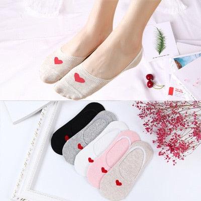 Lot de 5 paires de chaussettes courtes en coton pour femme, motifs chats mignons, imprimés animaux de dessin animé, chaussettes décontractées d'été, cœurs rouges, chaussettes amusantes à la cheville en pur coton pour hommes et femmes