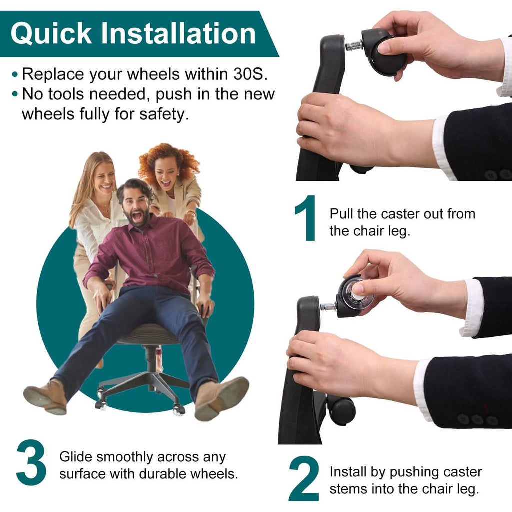 Lot de 5 : roulettes de rechange pour chaise de bureau