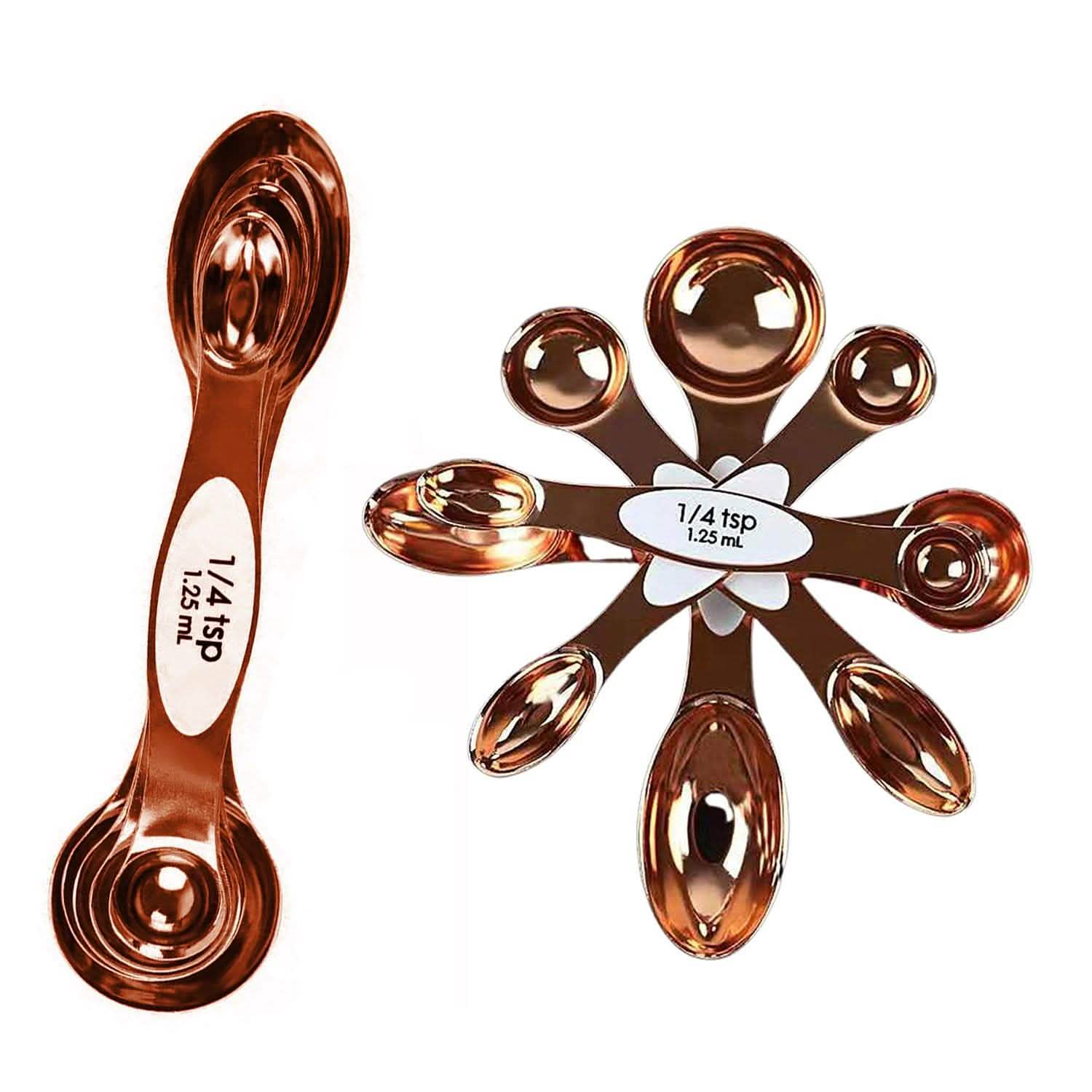 Ensemble de 5 pièces : Cuillères doseuses magnétiques empilables à double face en cuivre