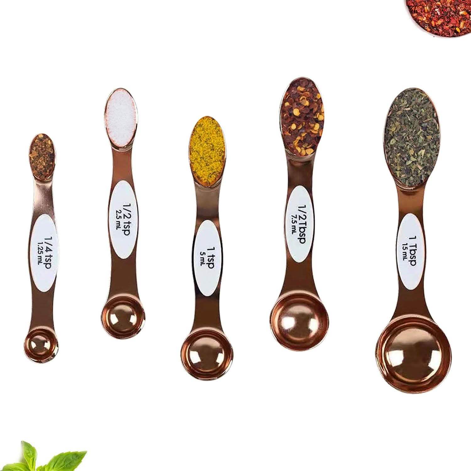 Ensemble de 5 pièces : Cuillères doseuses magnétiques empilables à double face en cuivre