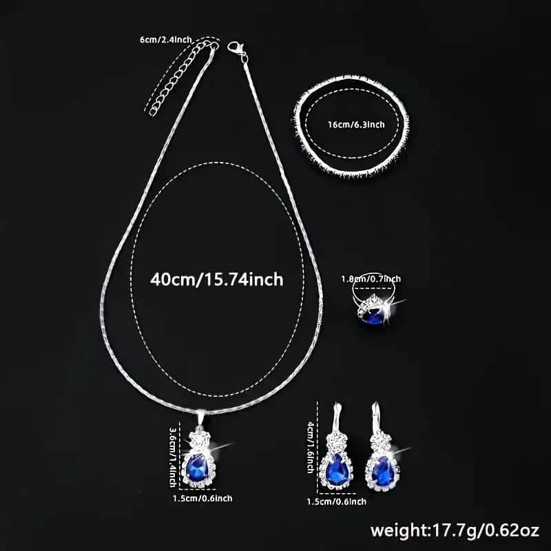 Ensemble 5 pièces : Parure de bijoux élégante pour femme, comprenant une paire de boucles d'oreilles, un collier, une bague et un bracelet ornés d'éléments en verre