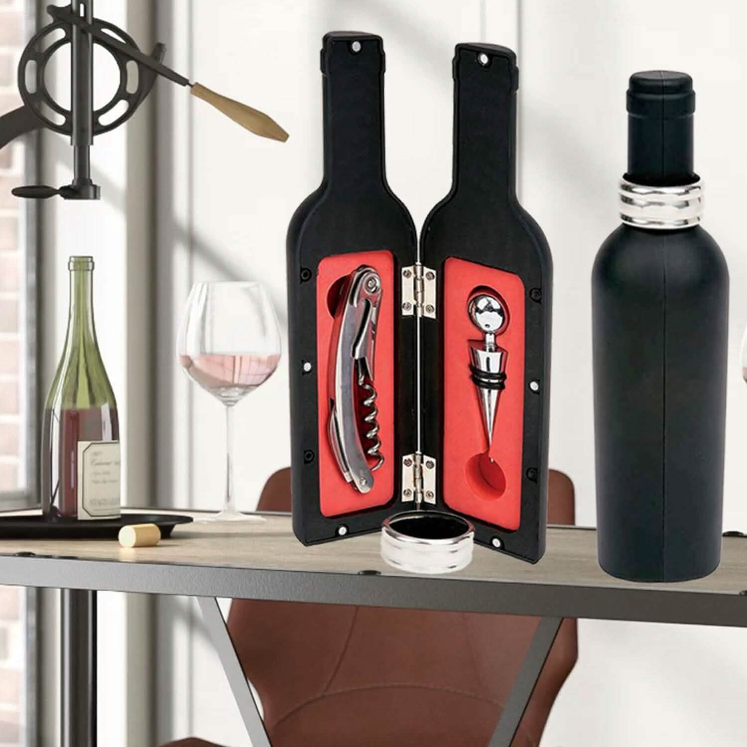 Ensemble de 5 pièces : Kit de sommelier en forme de bouteille