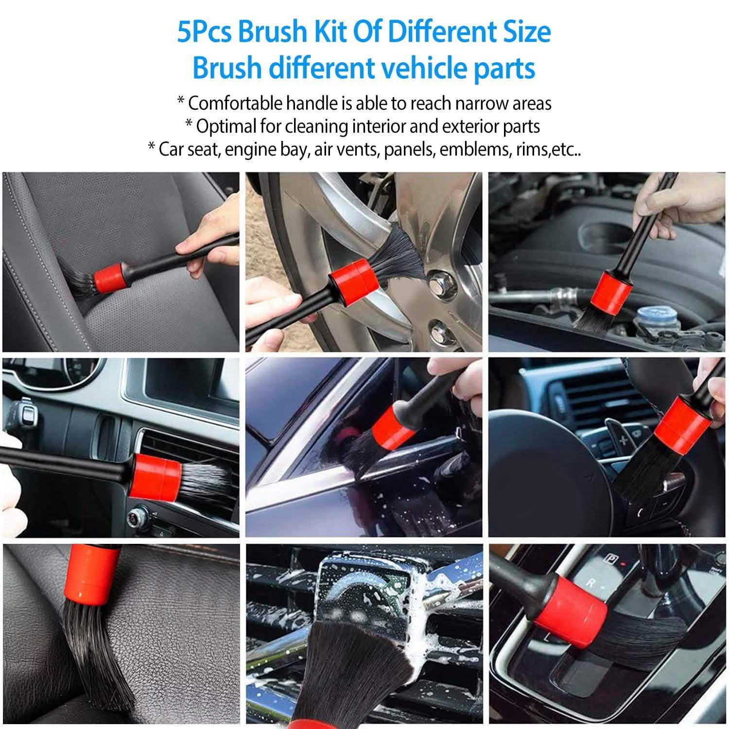 5 pièces : Trousse de brosses pour l'esthétique automobile