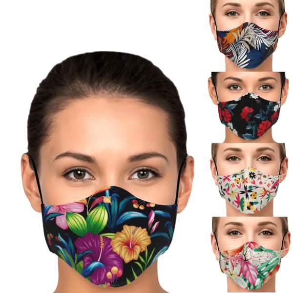 Lot de 5 masques en coton imprimé floral, masques buccaux pour la santé