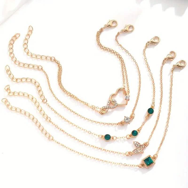 Lot de 5 Bracelets : Amour Infini Diamants Brillants Géométrique Vert Strass