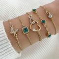 Lot de 5 Bracelets : Amour Infini Diamants Brillants Géométrique Vert Strass