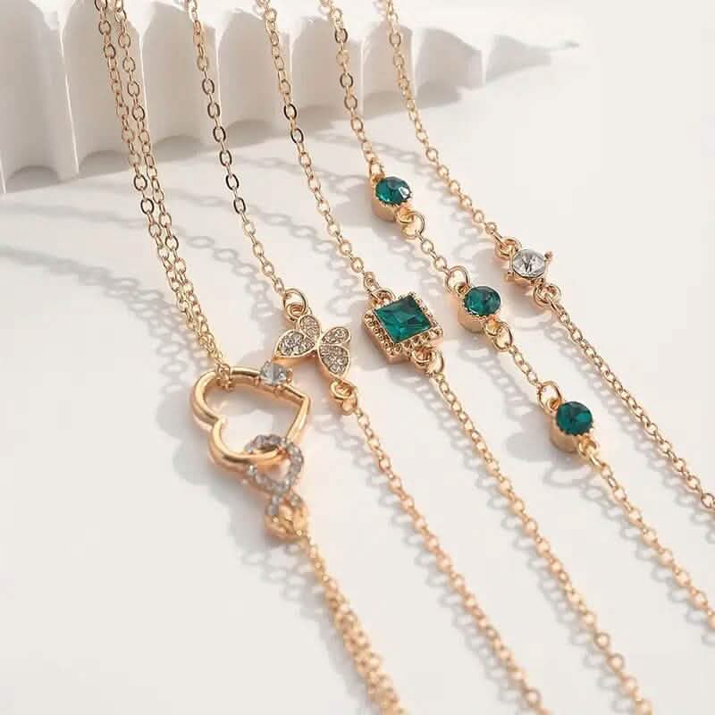 Lot de 5 Bracelets : Amour Infini Diamants Brillants Géométrique Vert Strass