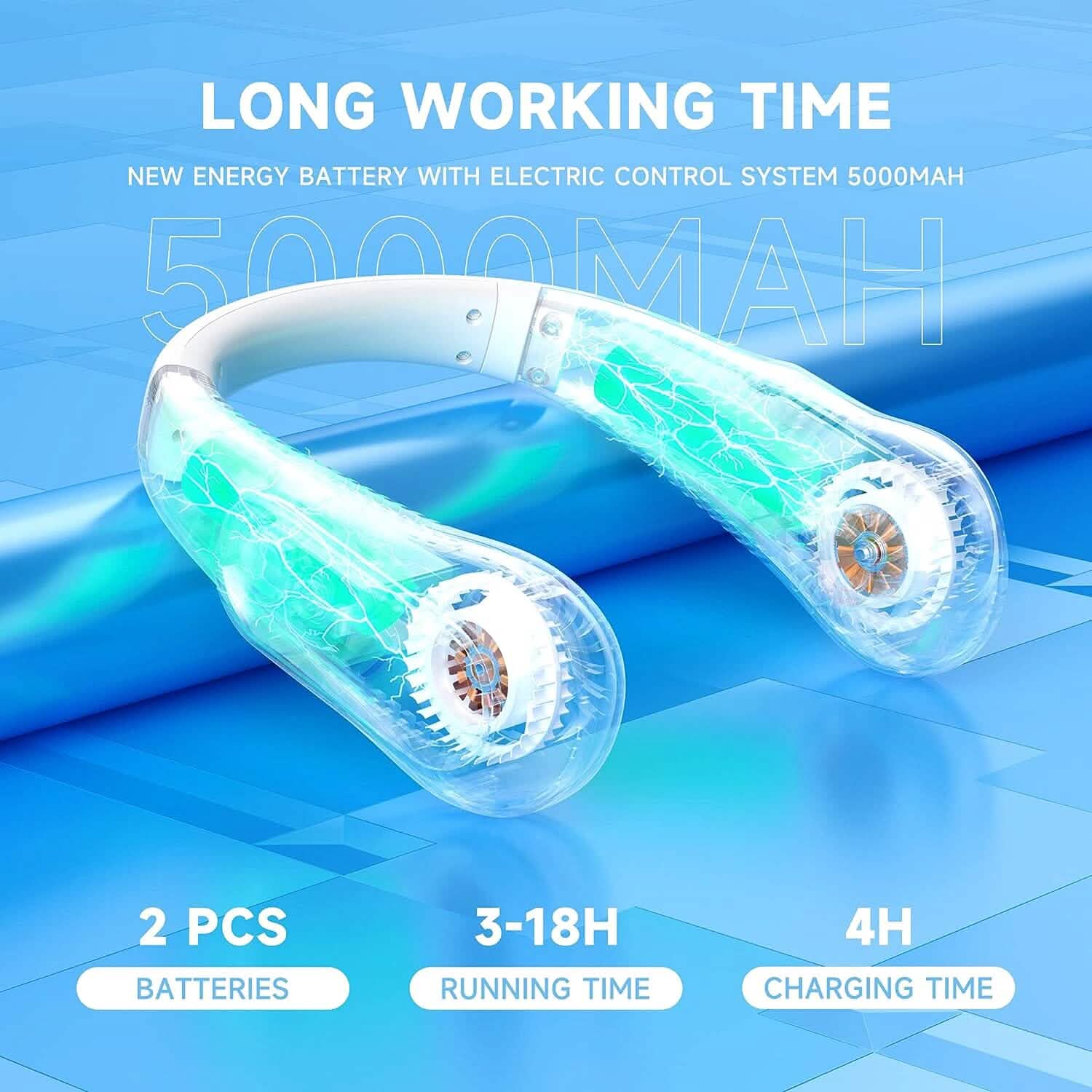 Ventilateur de cou personnel, alimenté par batterie rechargeable USB, 5 vitesses réglables