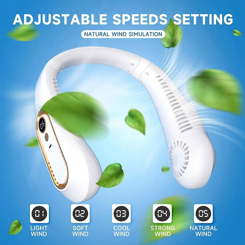 Ventilateur de cou personnel, alimenté par batterie rechargeable USB, 5 vitesses réglables