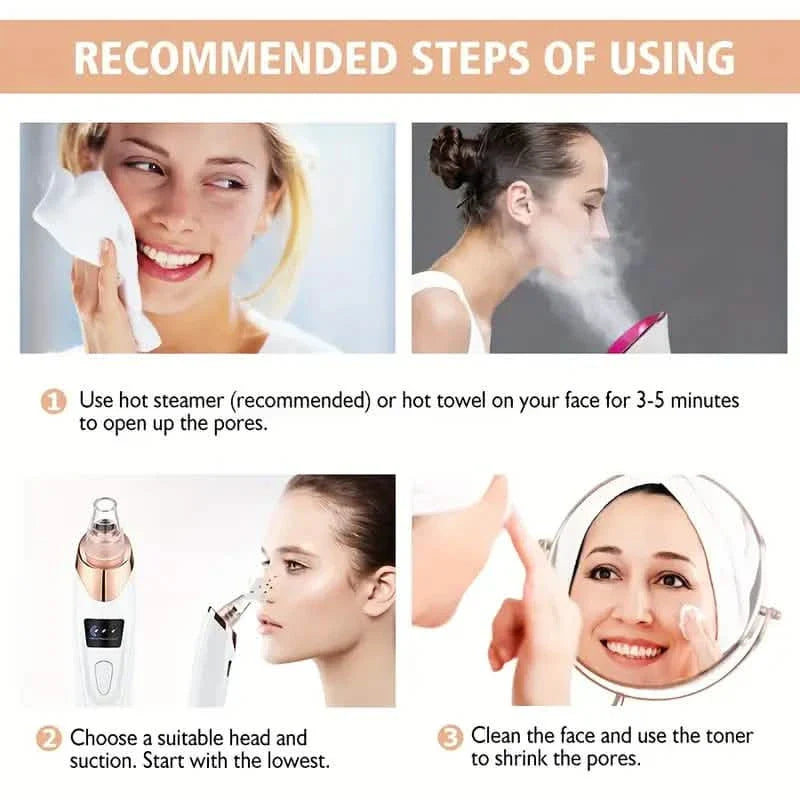 Nettoyant facial à 5 embouts pour points noirs et pores