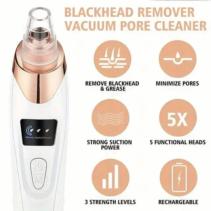 Nettoyant facial à 5 embouts pour points noirs et pores