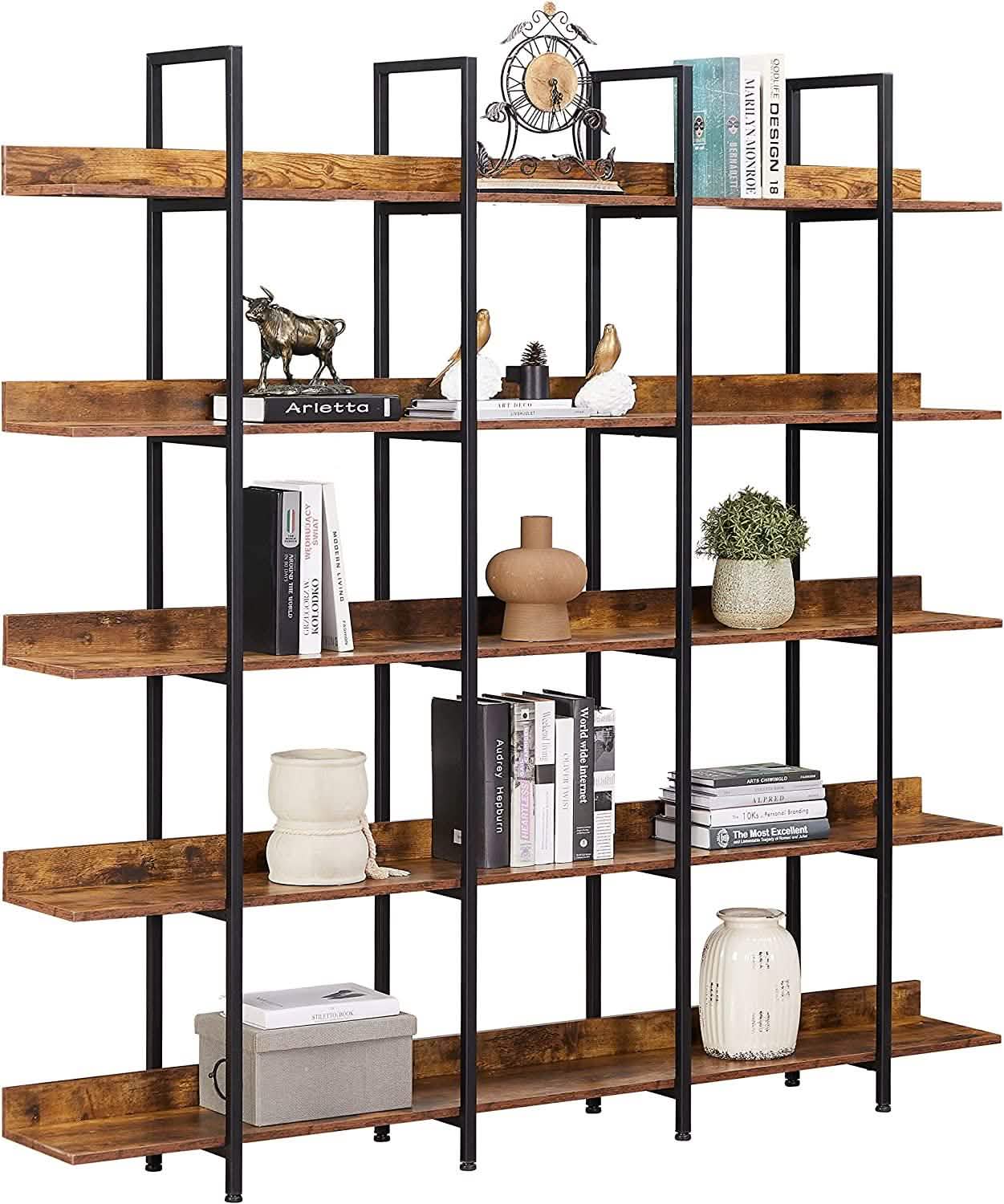 Étagère à 5 niveaux Bibliothèque haute, Étagère de rangement avec cadre en métal
