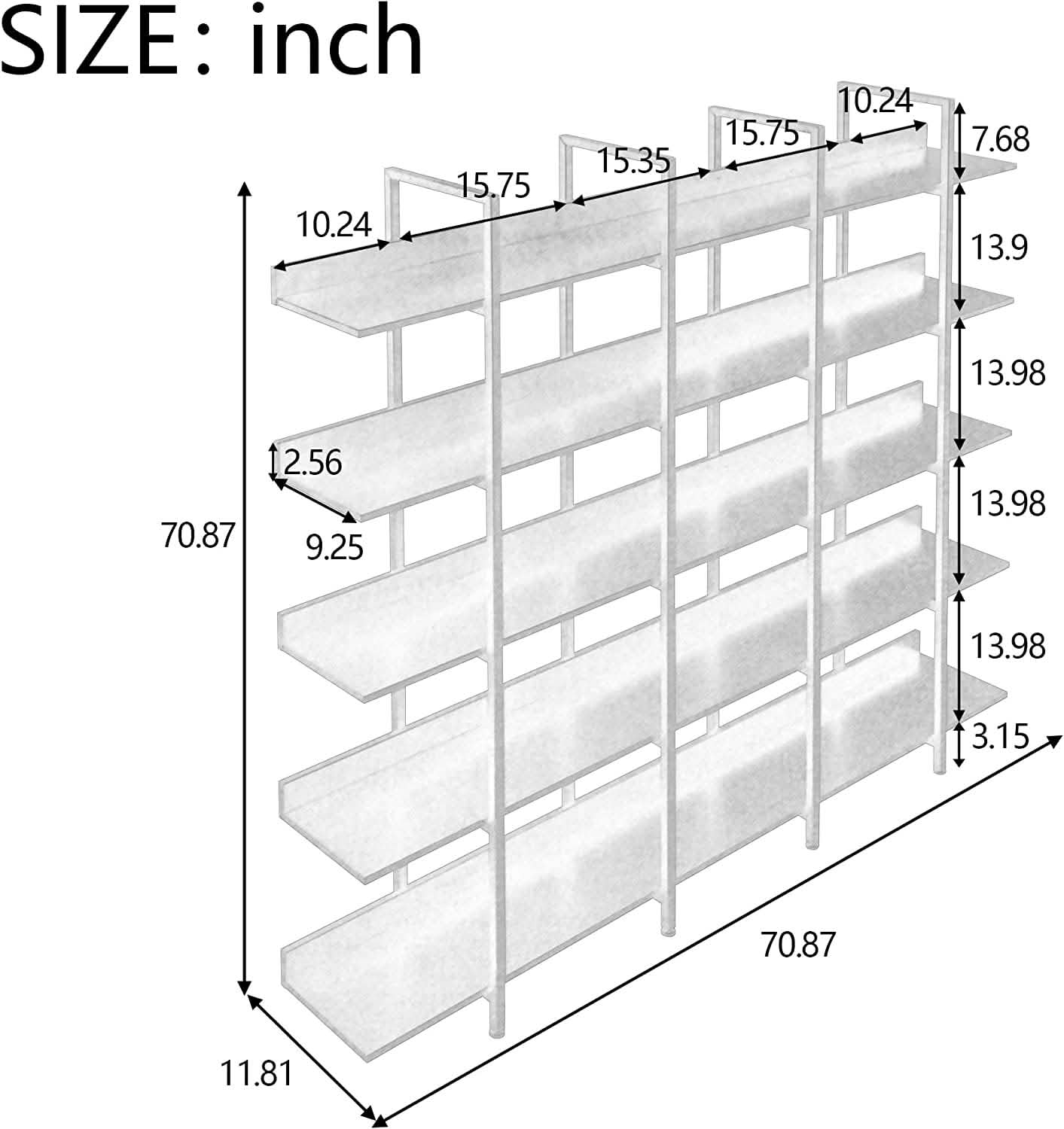 Étagère à 5 niveaux Bibliothèque haute, Étagère de rangement avec cadre en métal