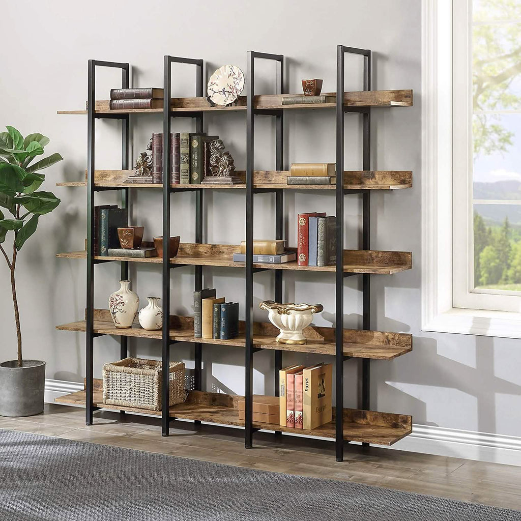 Étagère à 5 niveaux Bibliothèque haute, Étagère de rangement avec cadre en métal