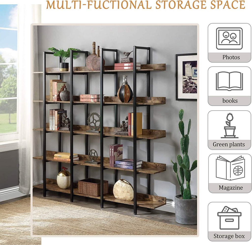 Étagère à 5 niveaux Bibliothèque haute, Étagère de rangement avec cadre en métal