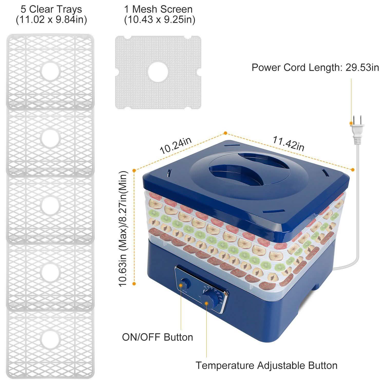 Déshydrateur alimentaire électrique à 5 plateaux
