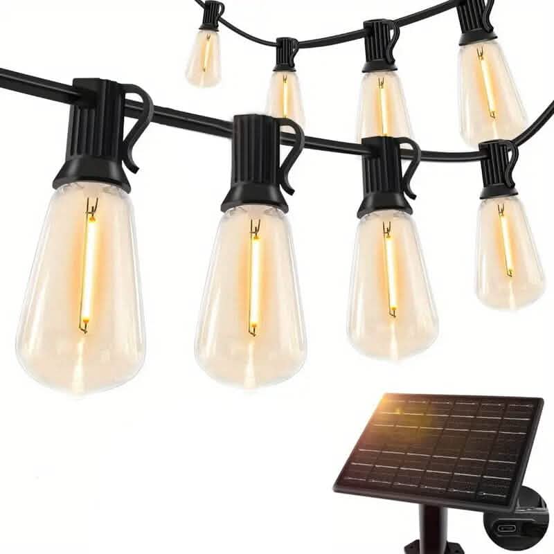 Guirlande lumineuse solaire d'extérieur de 15,24 m avec télécommande et ampoules Edison vintage ST38