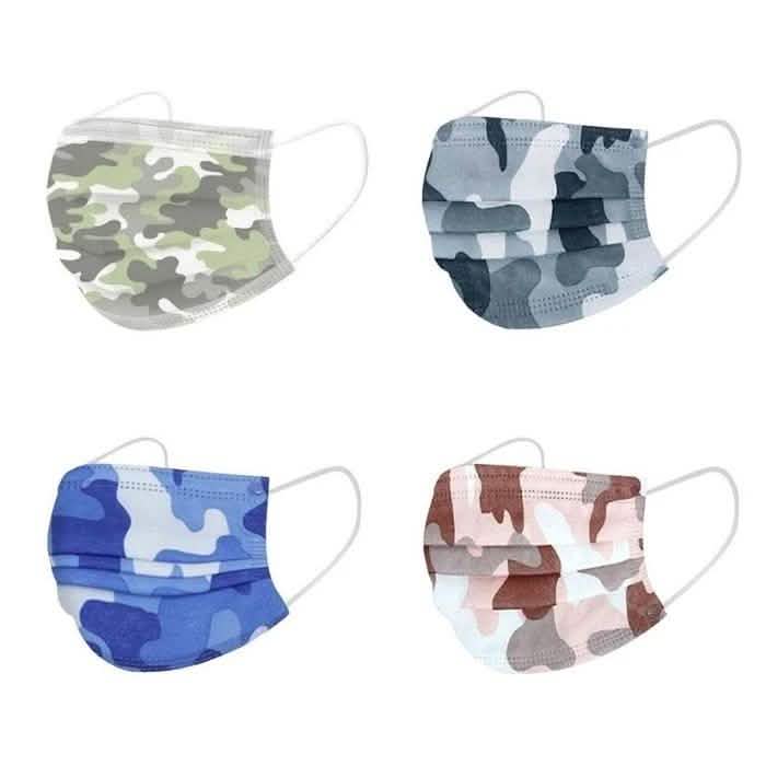 Paquet de 50 : Masque facial jetable camouflage non médical 3 épaisseurs