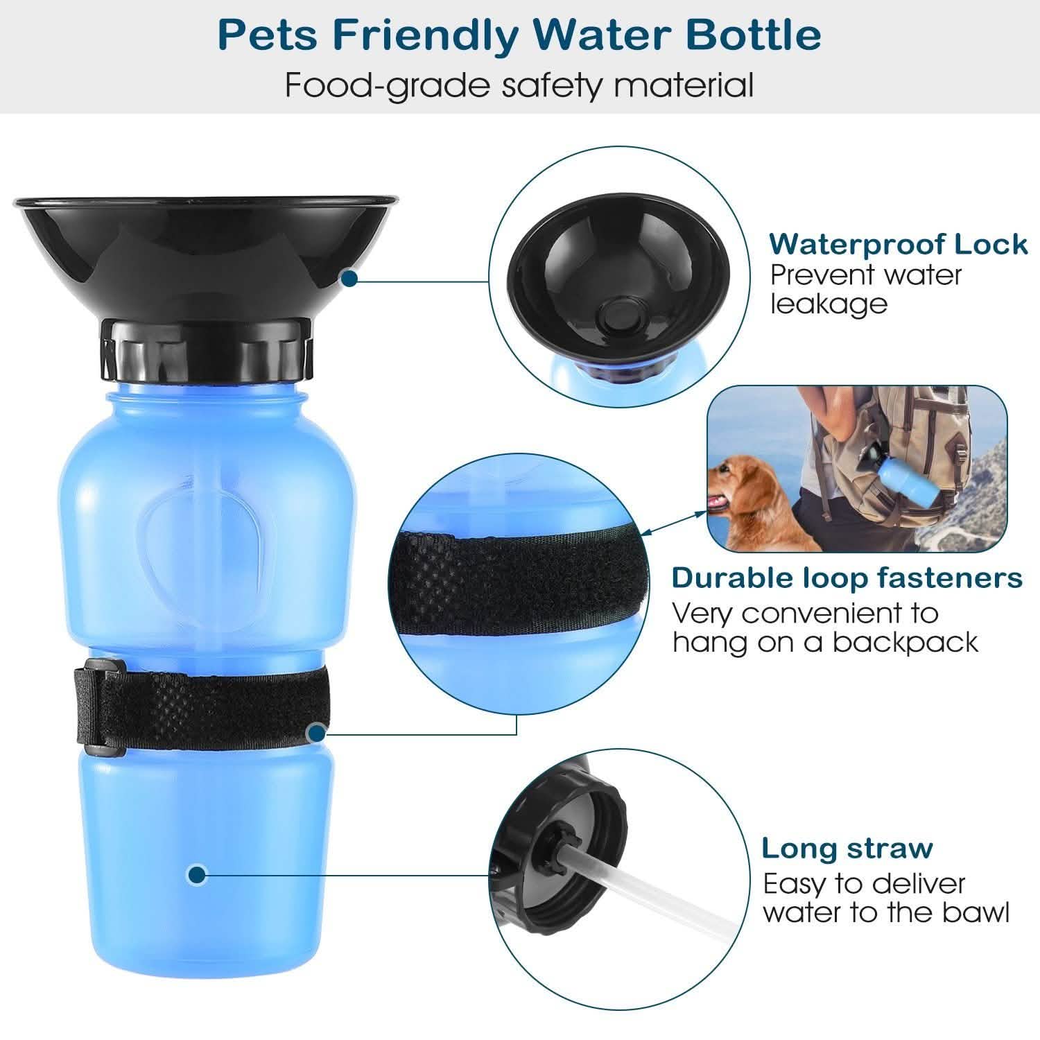 Bouteille d'eau portable de 500 ml pour animaux de compagnie