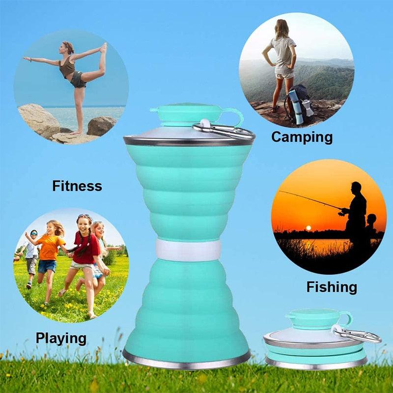 Bouteille d'eau en silicone 500ML Tasse pliable Antifuite Portable Bouteilles d'eau de sport de voyage pour l'extérieur, les voyages, la gym, la randonnée, réutilisable, sans BPA, bouteille d'eau pliable