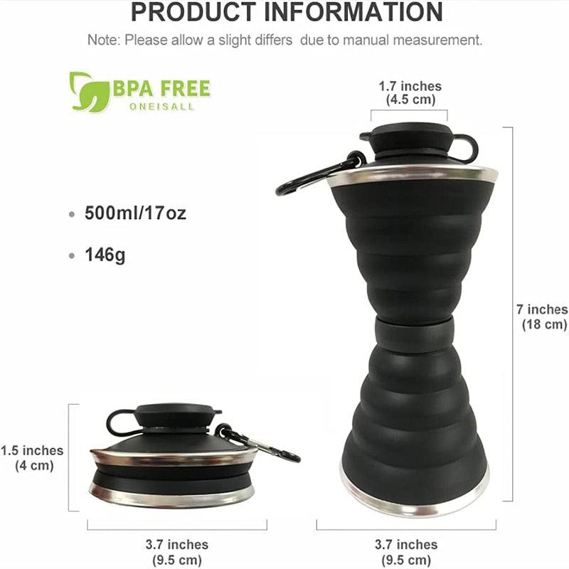 Bouteille d'eau en silicone 500ML Tasse pliable Antifuite Portable Bouteilles d'eau de sport de voyage pour l'extérieur, les voyages, la gym, la randonnée, réutilisable, sans BPA, bouteille d'eau pliable