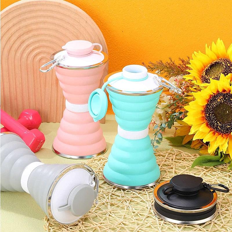 Bouteille d'eau en silicone 500ML Tasse pliable Antifuite Portable Bouteilles d'eau de sport de voyage pour l'extérieur, les voyages, la gym, la randonnée, réutilisable, sans BPA, bouteille d'eau pliable
